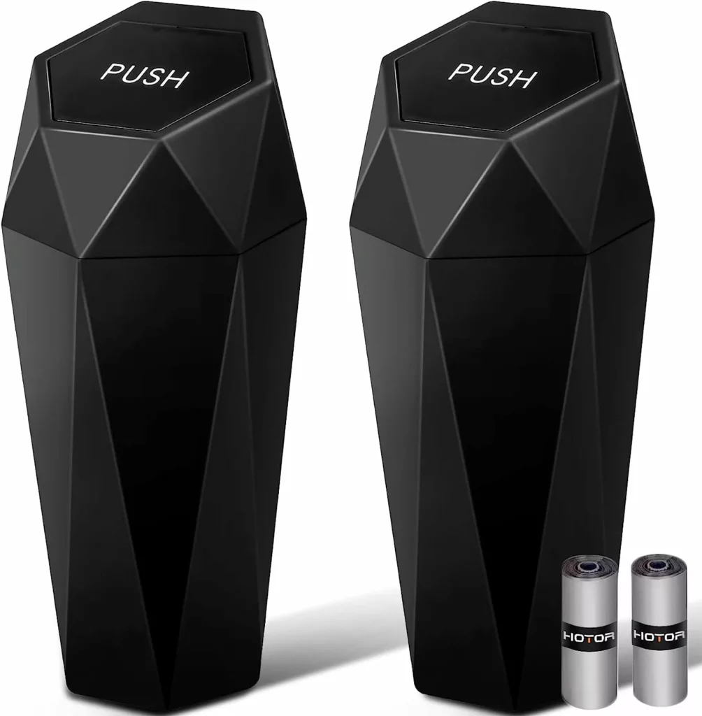 Car trash can lid 2-pack leakproof car garbage bin 30 trash bags interior organizer black