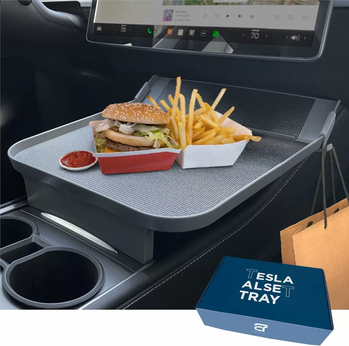 Tesla model y 038 model 3 center console tray organizer anti-slip food 038 storage tray 20202026